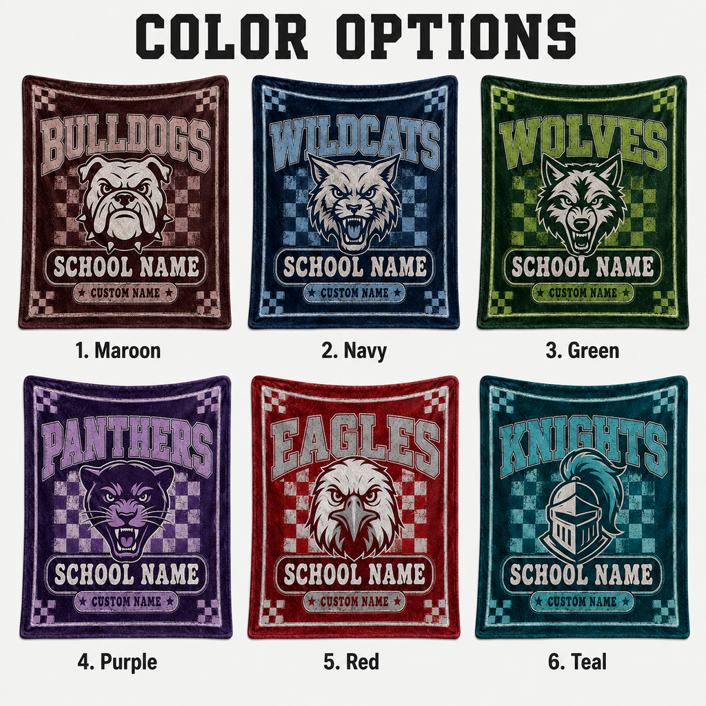 Personalized School Mascot Throw Blanket, Custom Campus Pride Fan Gift