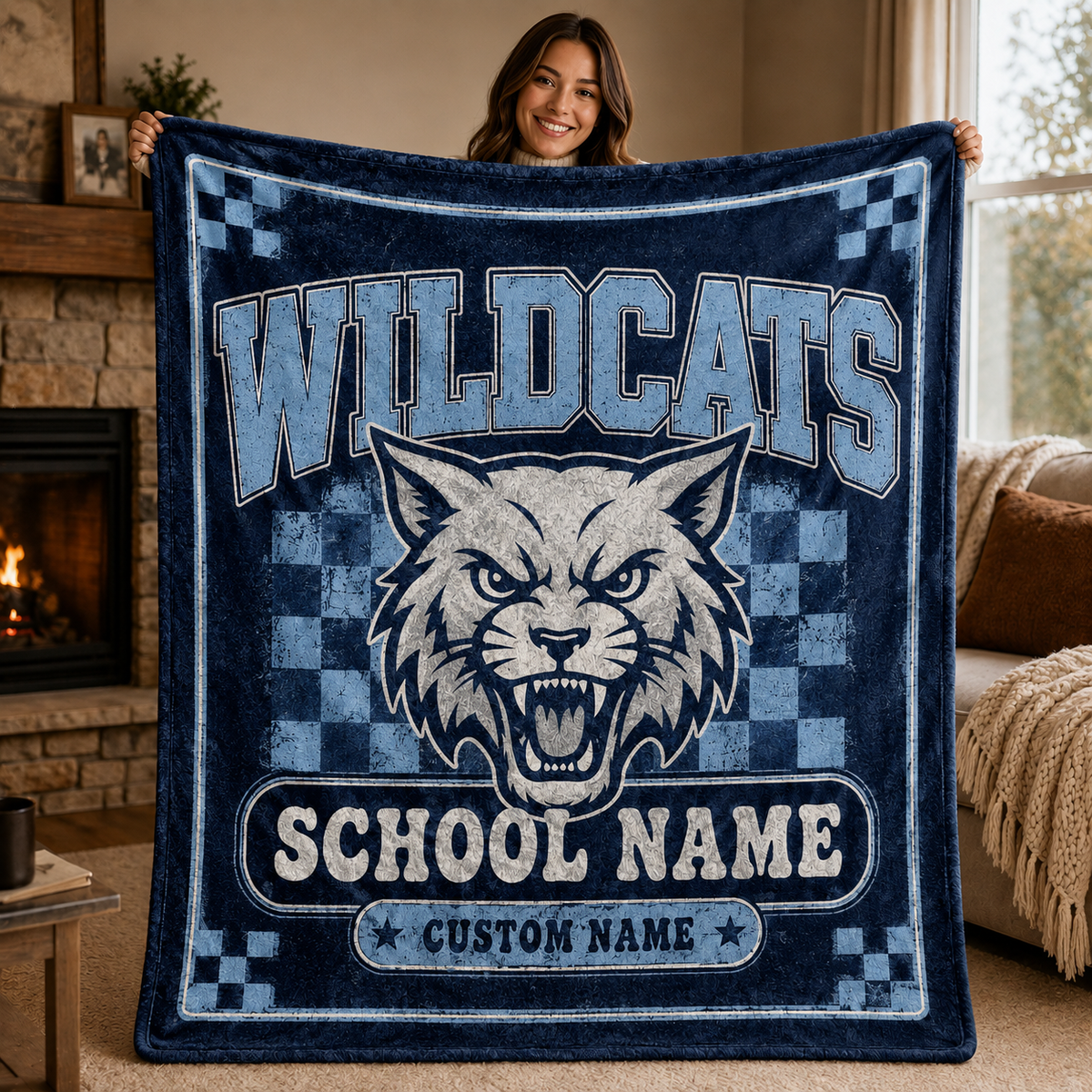 Personalized School Mascot Throw Blanket, Custom Campus Pride Fan Gift