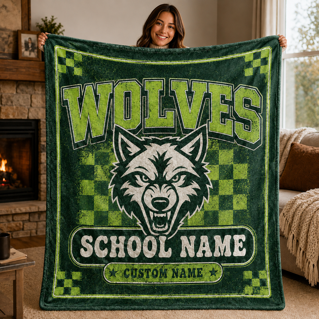 Personalized School Mascot Throw Blanket, Custom Campus Pride Fan Gift