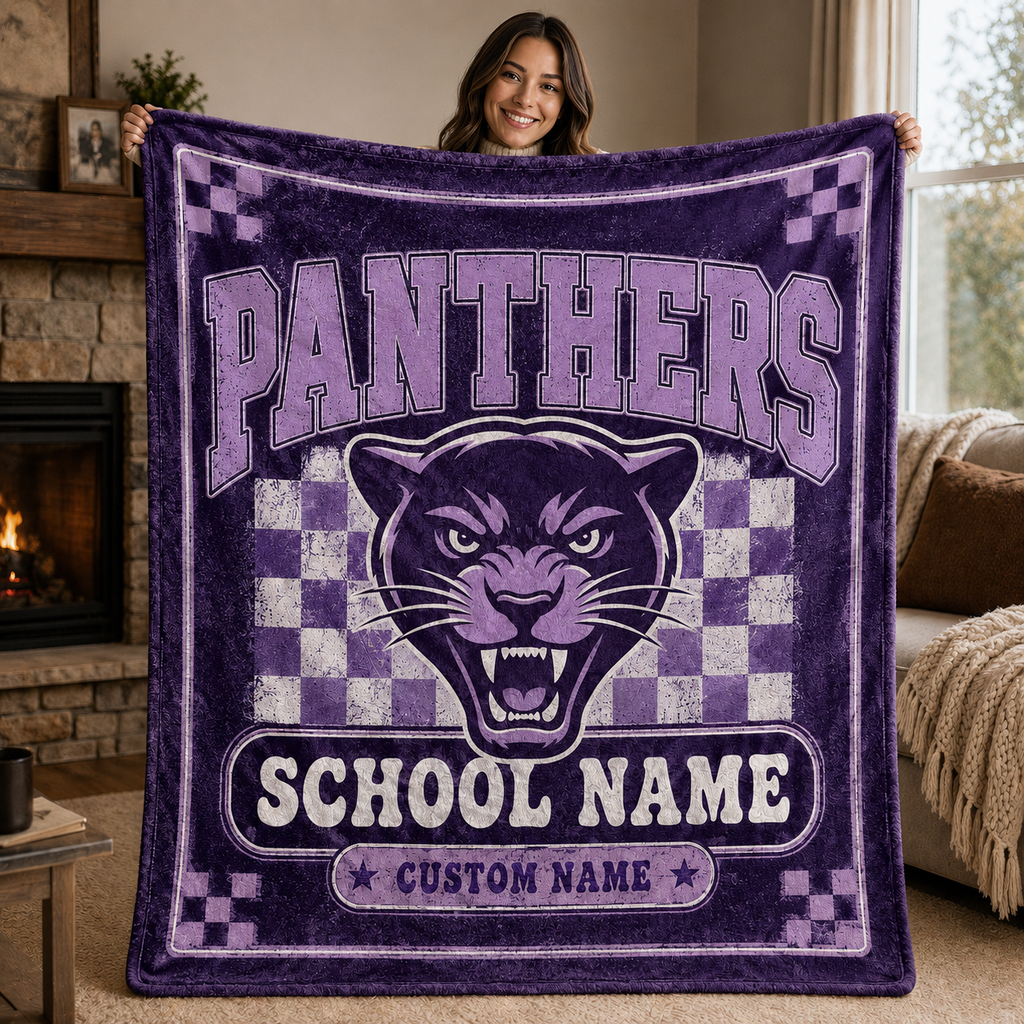 Personalized School Mascot Throw Blanket, Custom Campus Pride Fan Gift