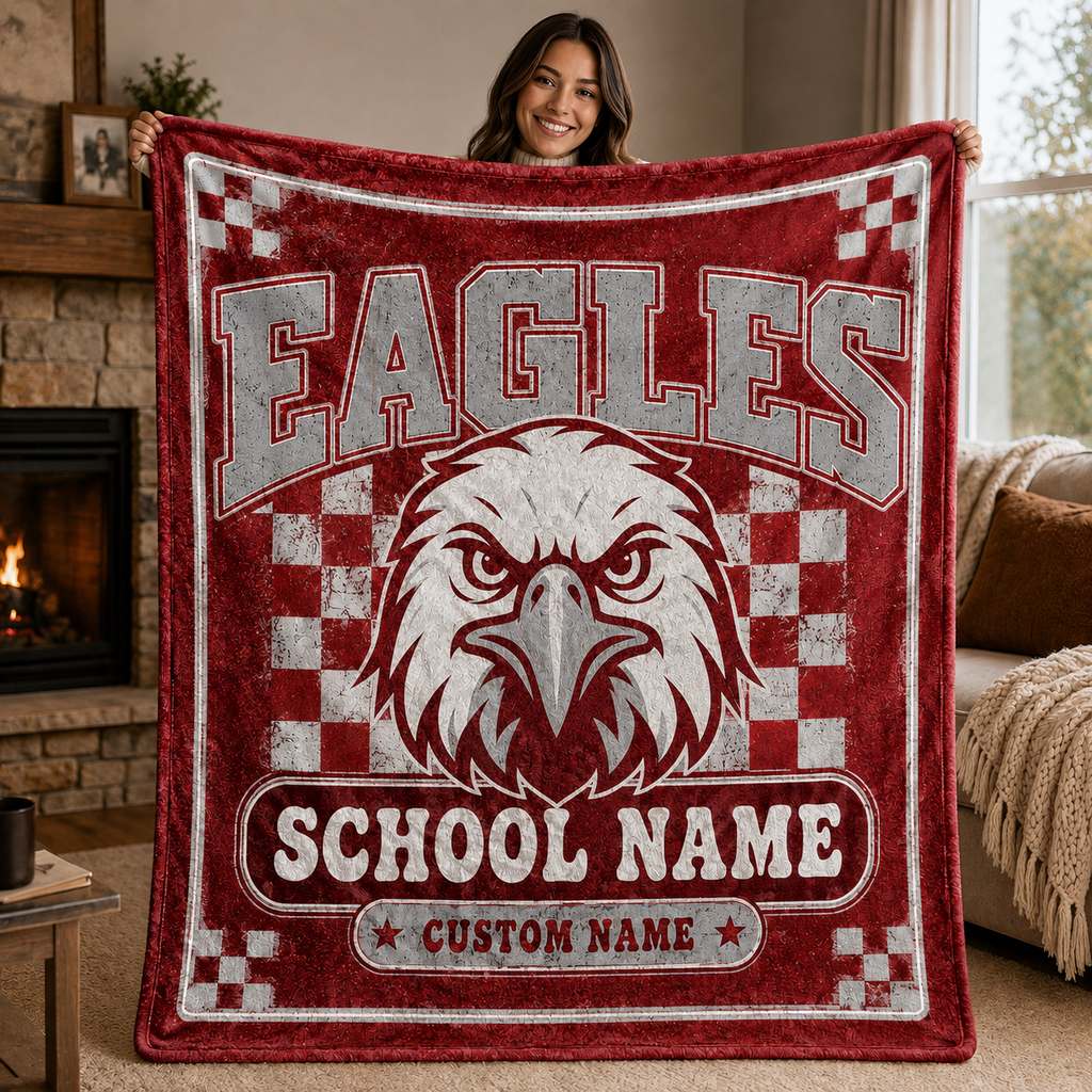 Personalized School Mascot Throw Blanket, Custom Campus Pride Fan Gift