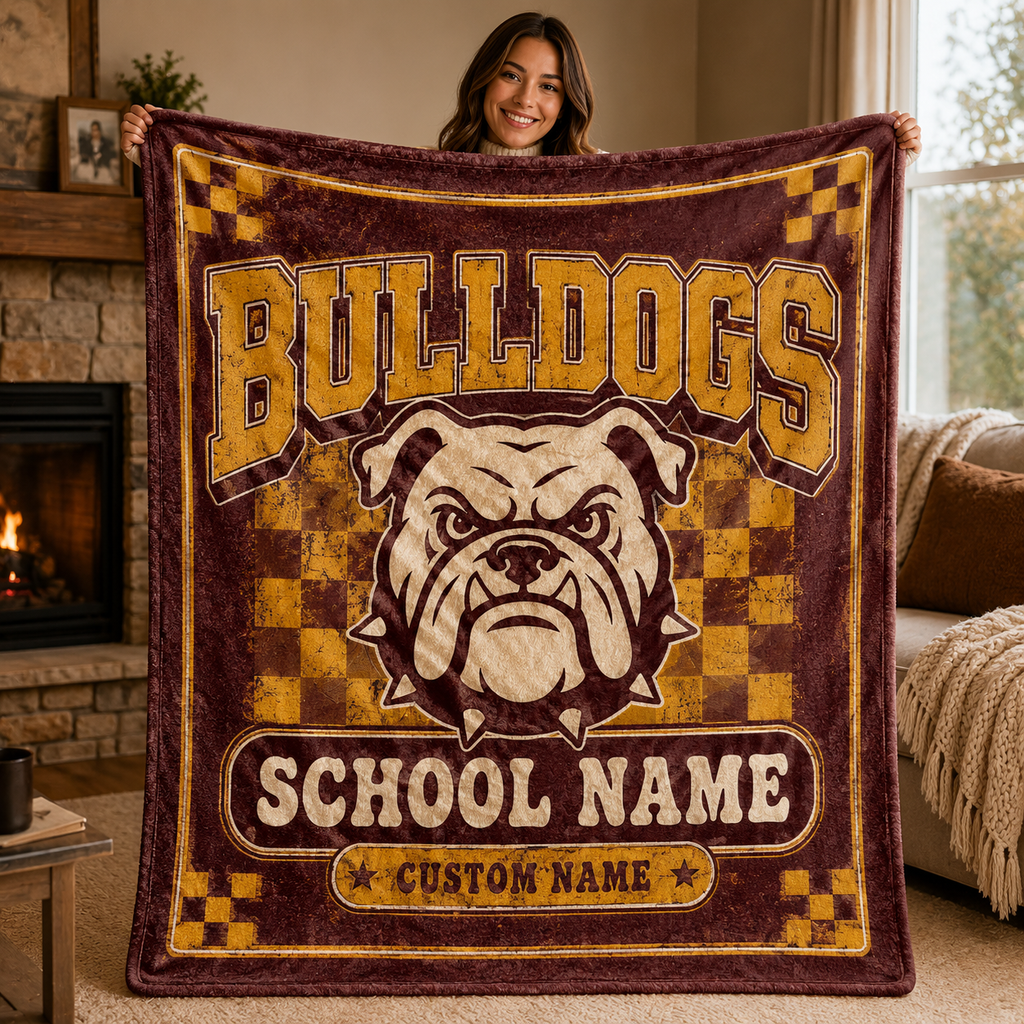 Personalized School Mascot Throw Blanket, Custom Campus Pride Fan Gift
