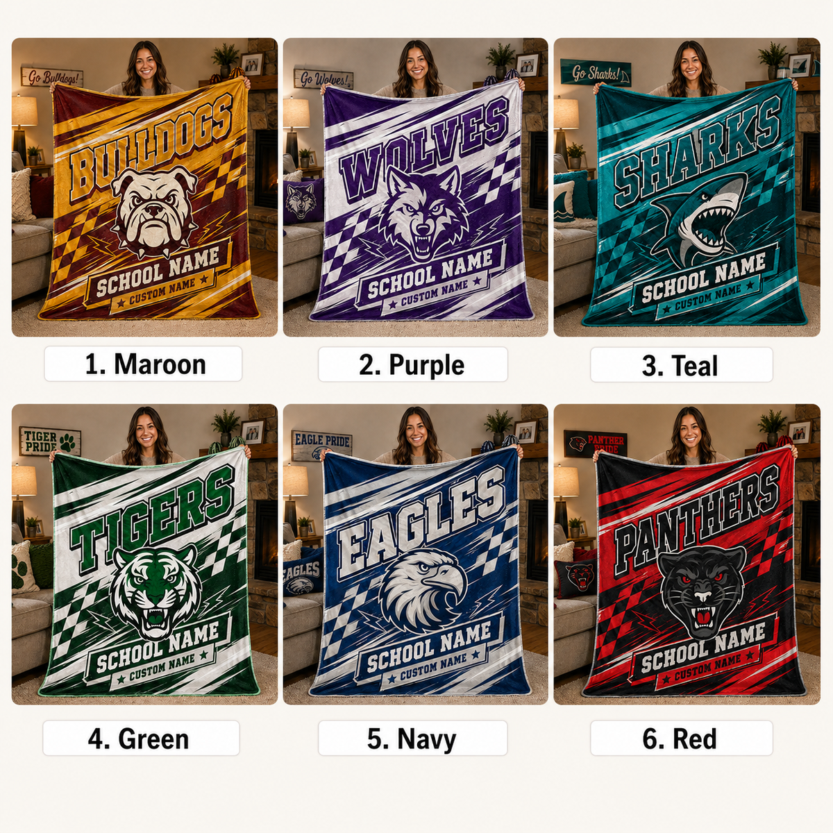 Personalized School Mascot Throw Blanket, Custom Campus Fan Gift