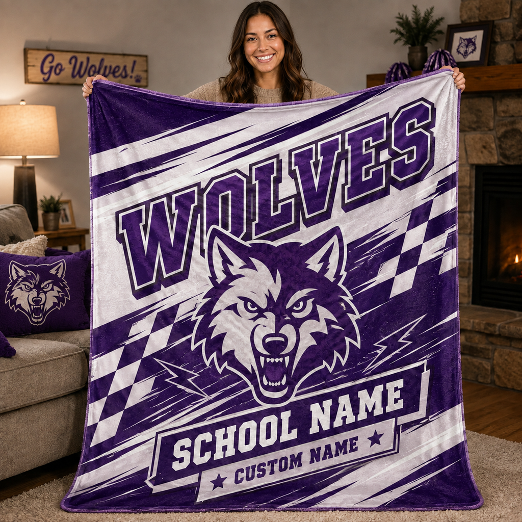Personalized School Mascot Throw Blanket, Custom Campus Fan Gift