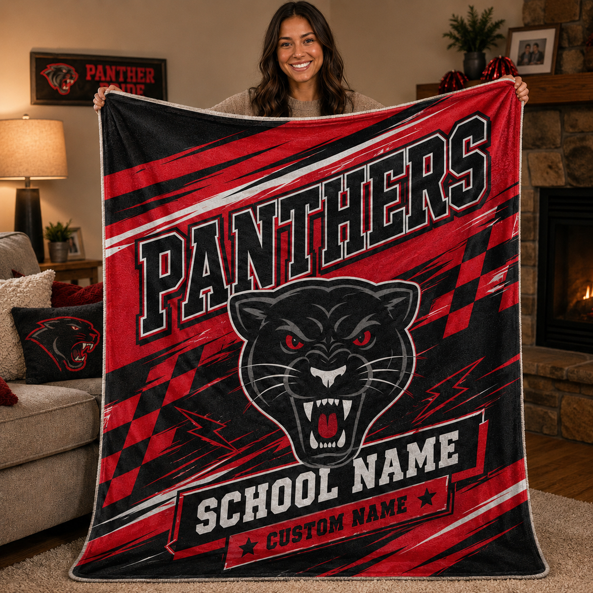 Personalized School Mascot Throw Blanket, Custom Campus Fan Gift