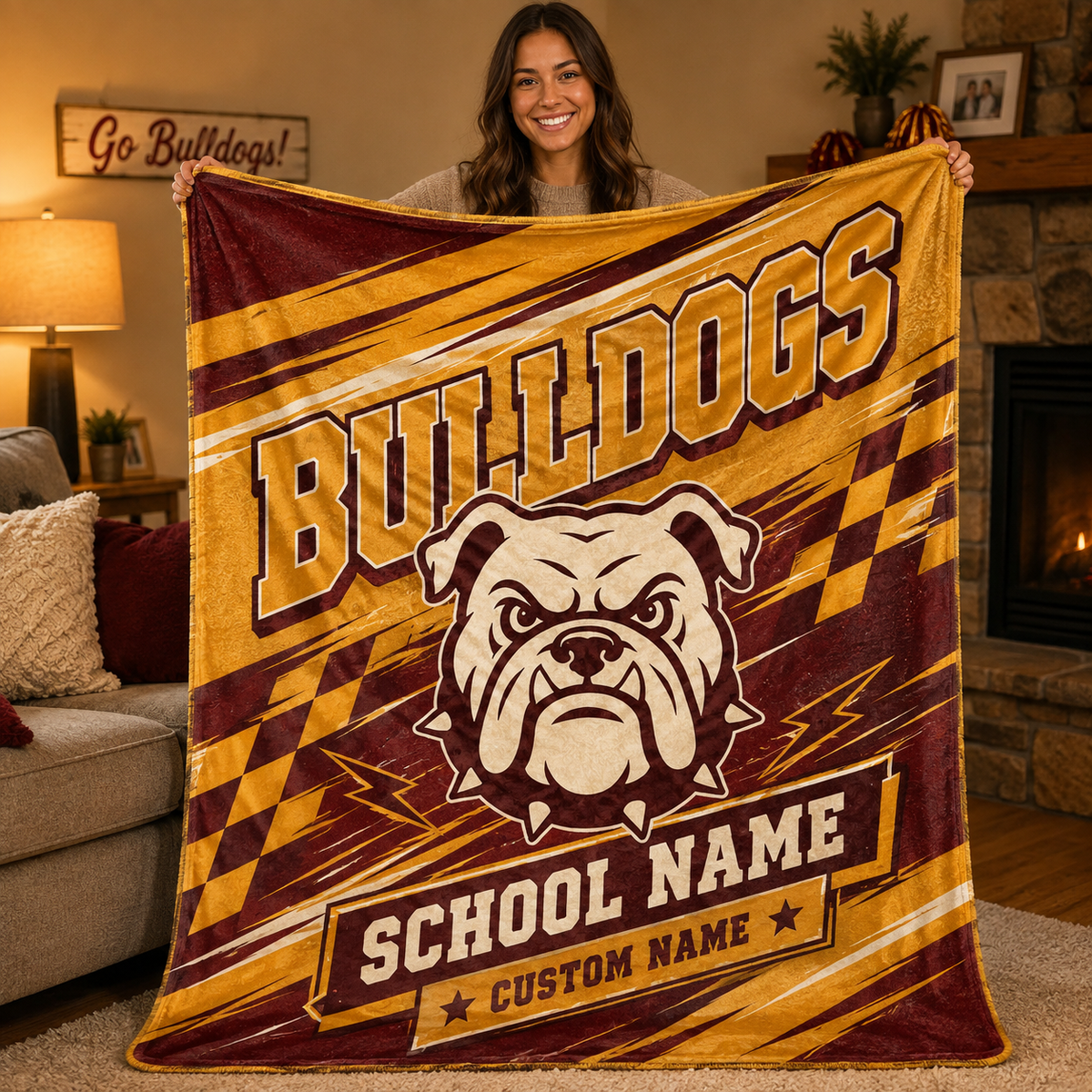 Personalized School Mascot Throw Blanket, Custom Campus Fan Gift