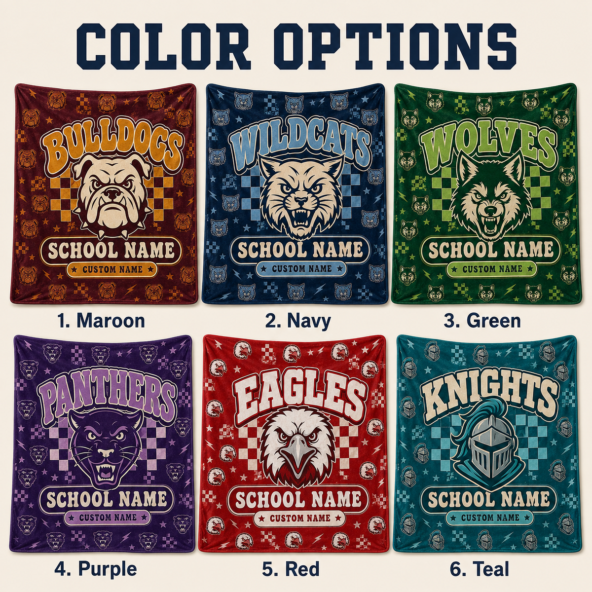 Personalized School Mascot Throw Blanket, Custom Campus Fan Spirit Gift
