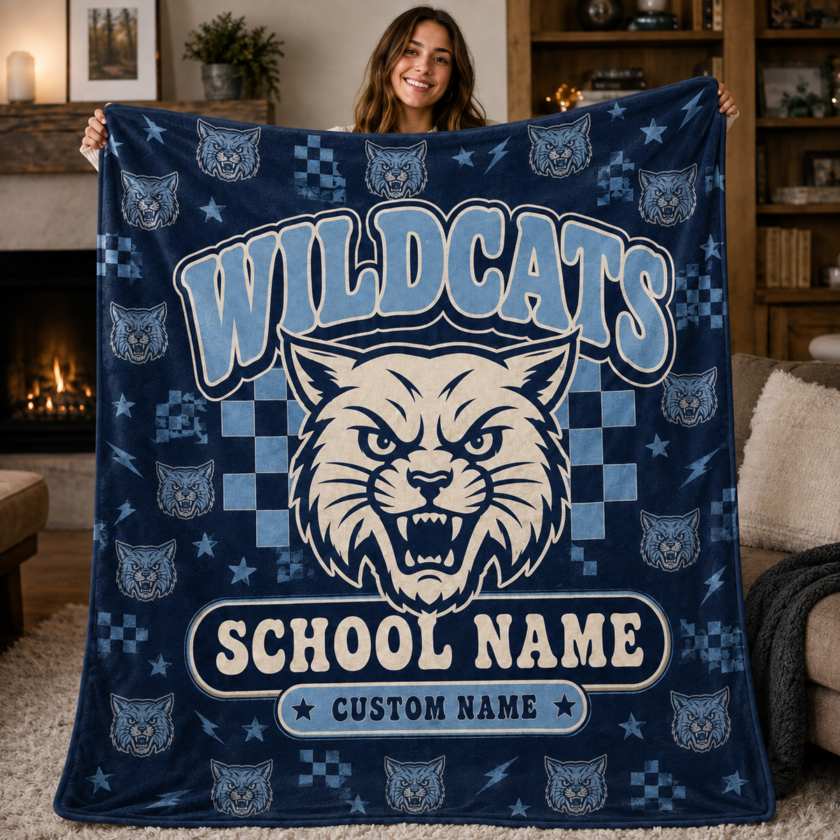 Personalized School Mascot Throw Blanket, Custom Campus Fan Spirit Gift