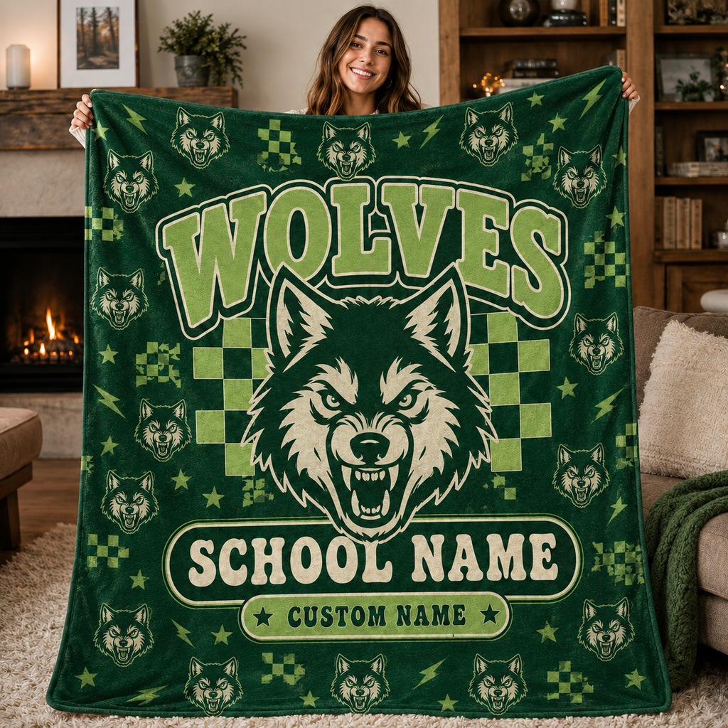 Personalized School Mascot Throw Blanket, Custom Campus Fan Spirit Gift