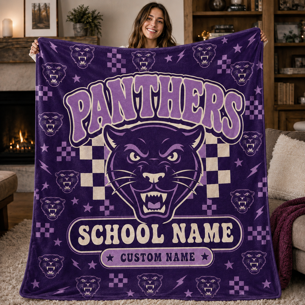 Personalized School Mascot Throw Blanket, Custom Campus Fan Spirit Gift