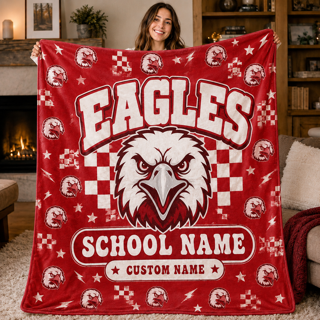 Personalized School Mascot Throw Blanket, Custom Campus Fan Spirit Gift