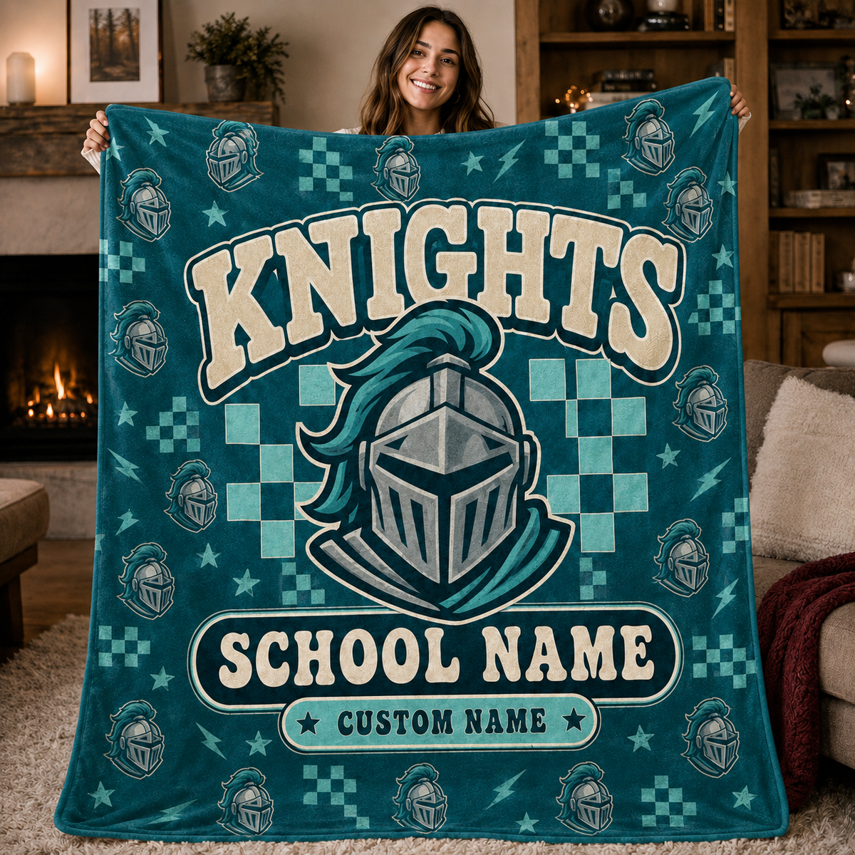 Personalized School Mascot Throw Blanket, Custom Campus Fan Spirit Gift