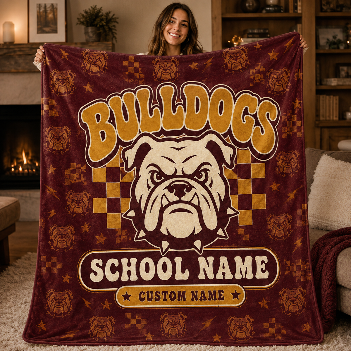 Personalized School Mascot Throw Blanket, Custom Campus Fan Spirit Gift