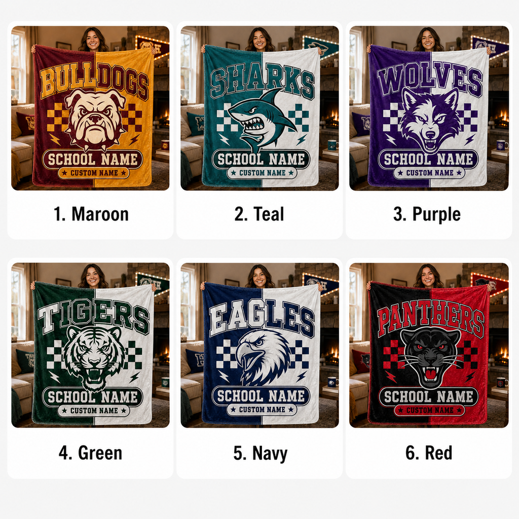 Custom Name School Mascot Blanket, Personalized Team Colors Throw