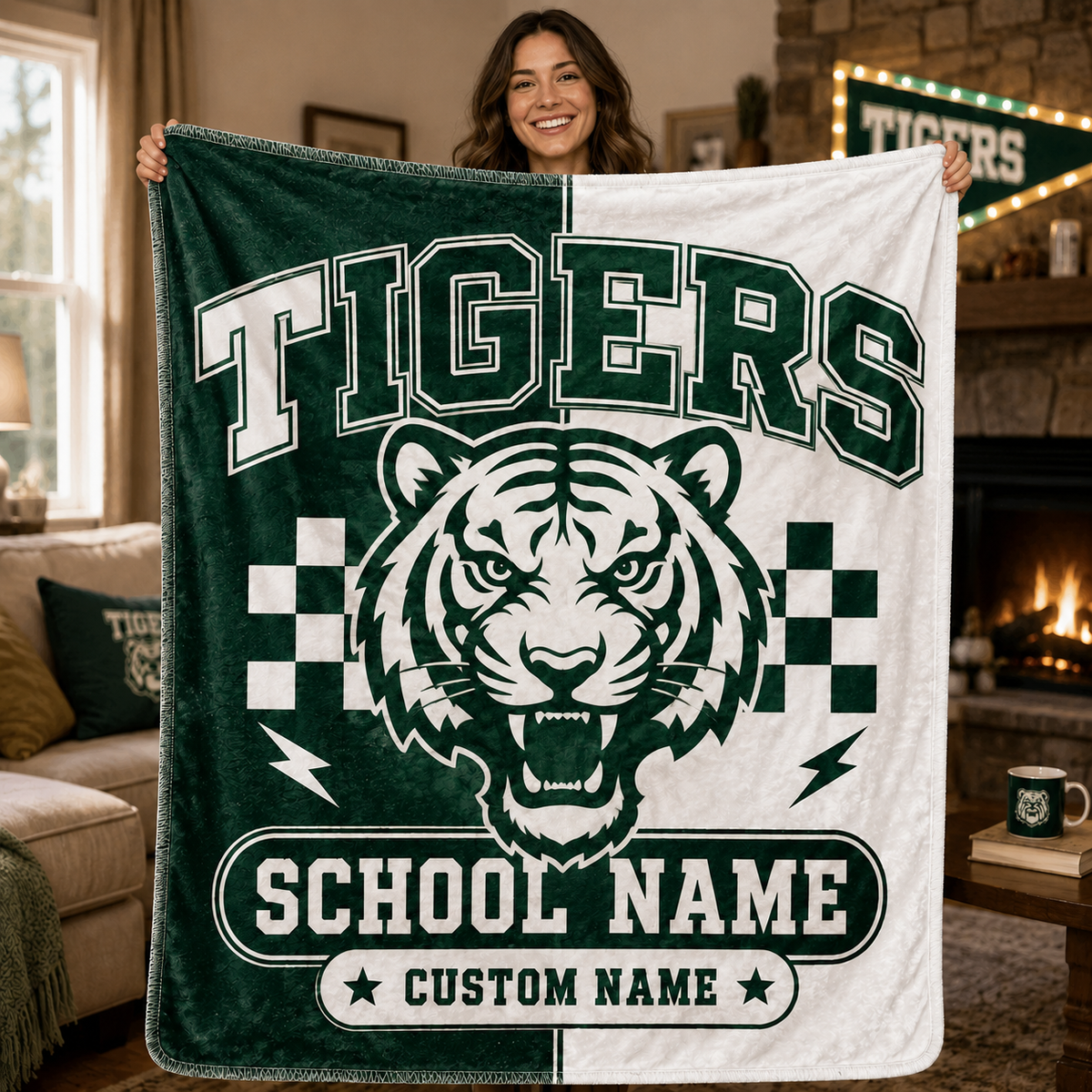 Custom Name School Mascot Blanket, Personalized Team Colors Throw