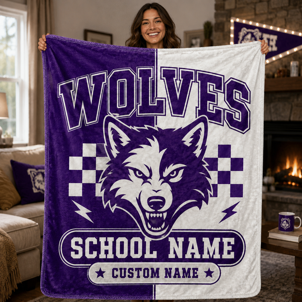 Custom Name School Mascot Blanket, Personalized Team Colors Throw