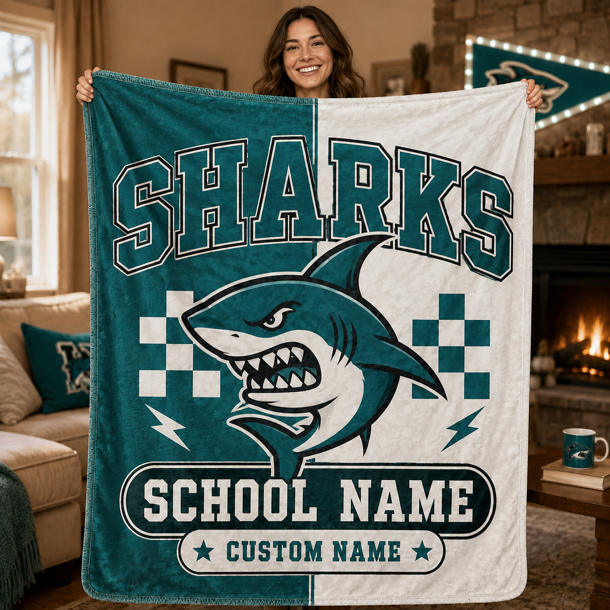 Custom Name School Mascot Blanket, Personalized Team Colors Throw