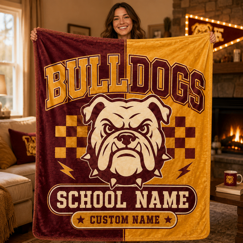 Custom Name School Mascot Blanket, Personalized Team Colors Throw