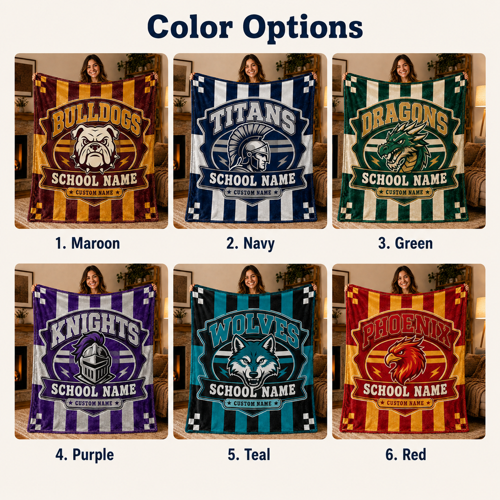 Personalized Mascot Striped Blanket, Custom School Spirit Fan Gift