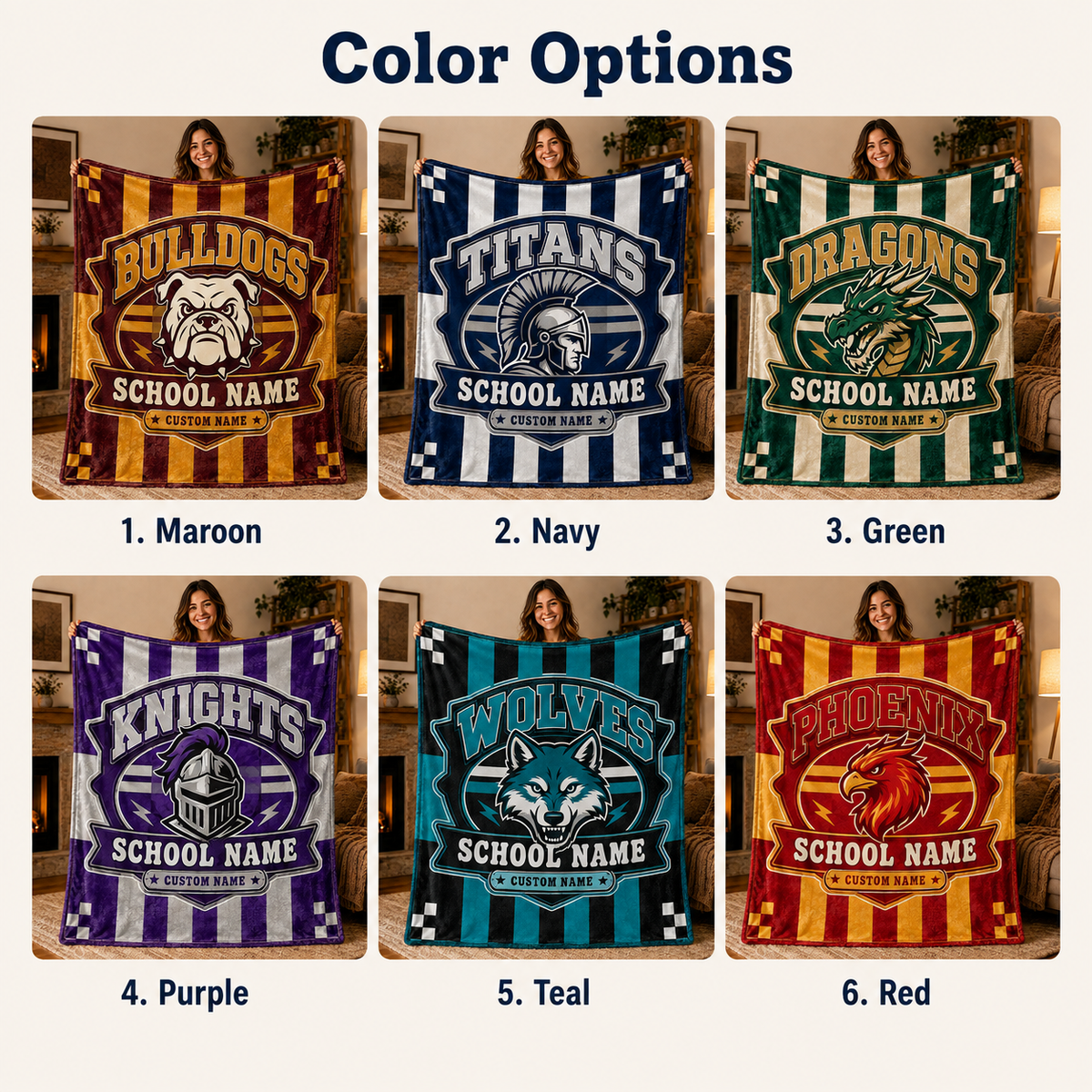 Personalized Mascot Striped Blanket, Custom School Spirit Fan Gift