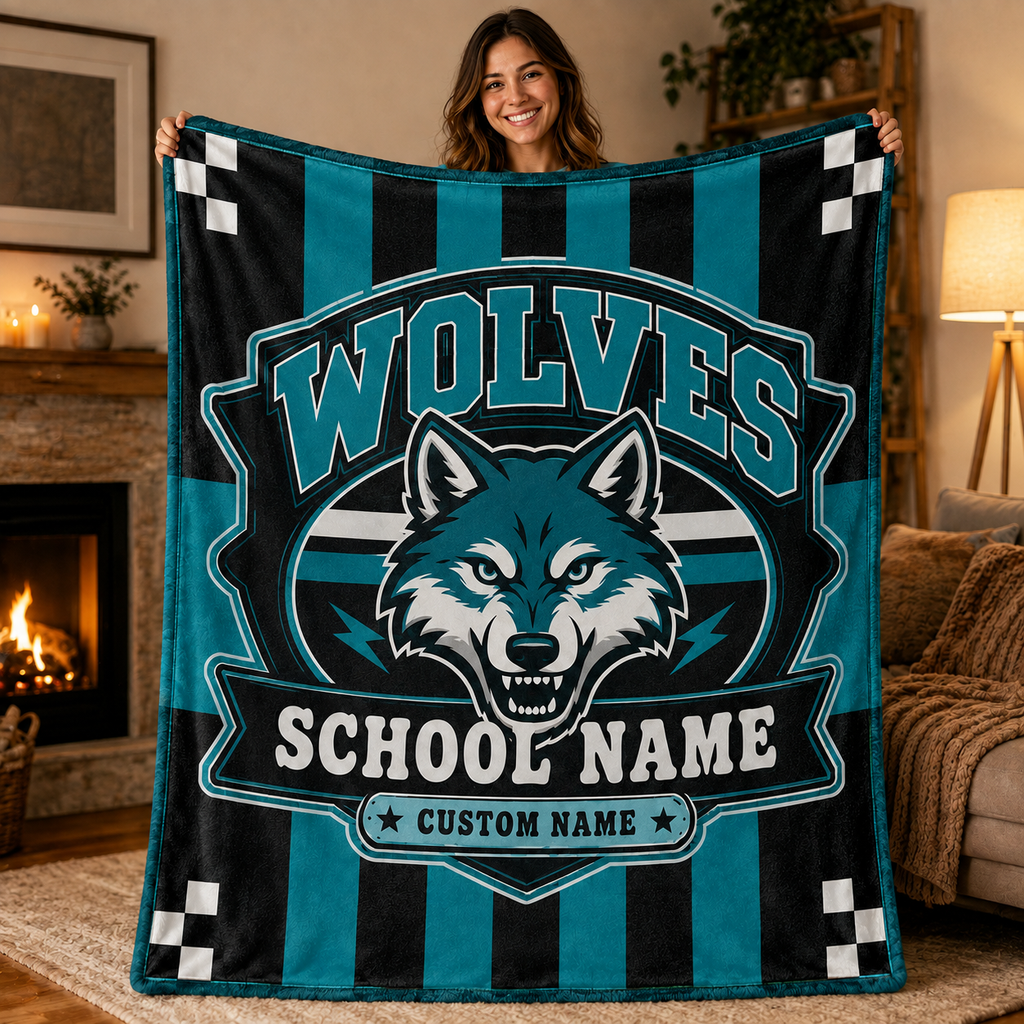 Personalized Mascot Striped Blanket, Custom School Spirit Fan Gift