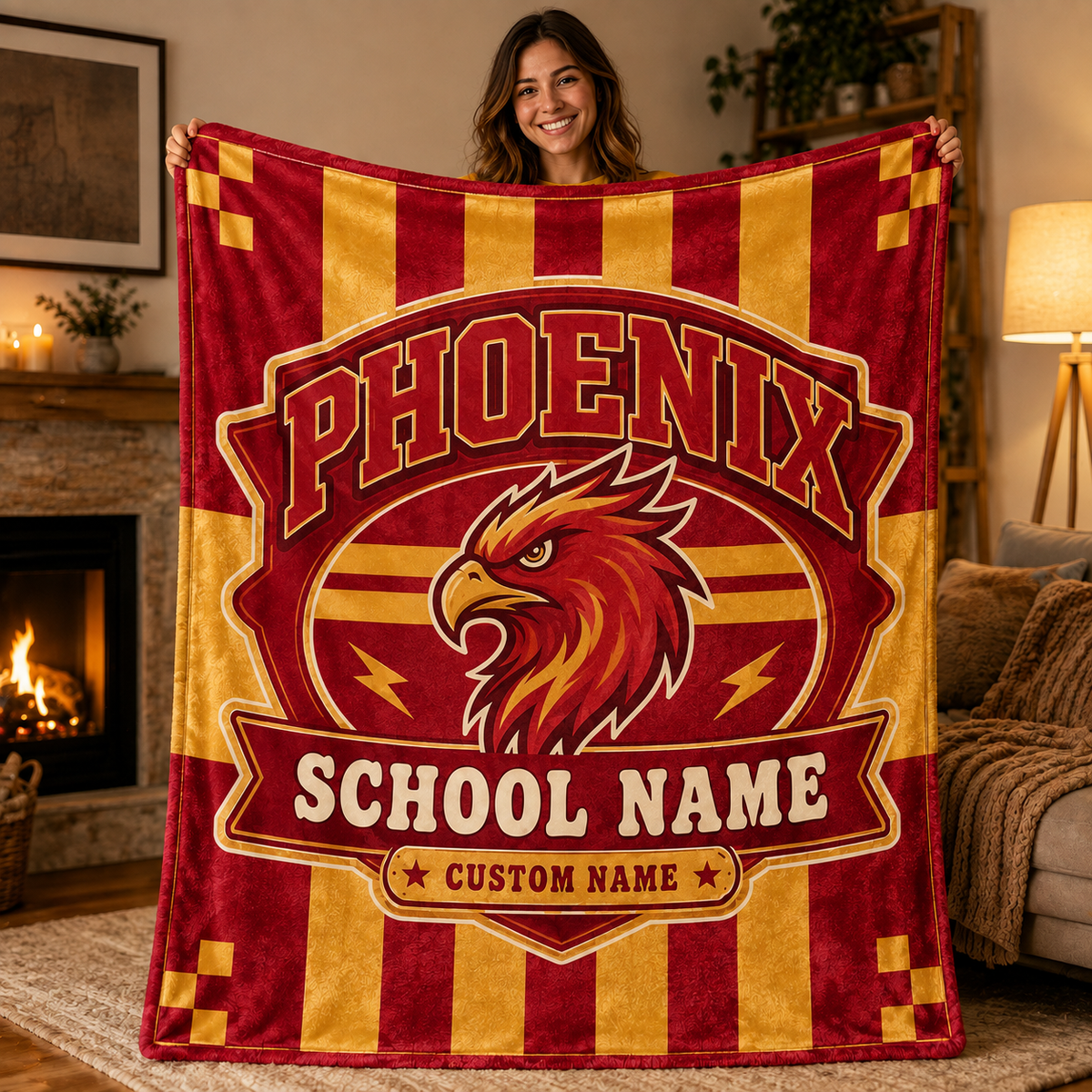Personalized Mascot Striped Blanket, Custom School Spirit Fan Gift