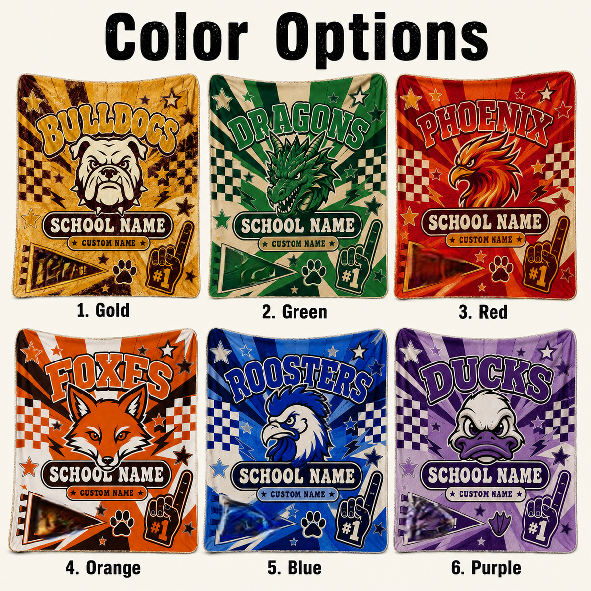Personalized Mascot Foam Finger Blanket, Custom Game Day Fan Gift