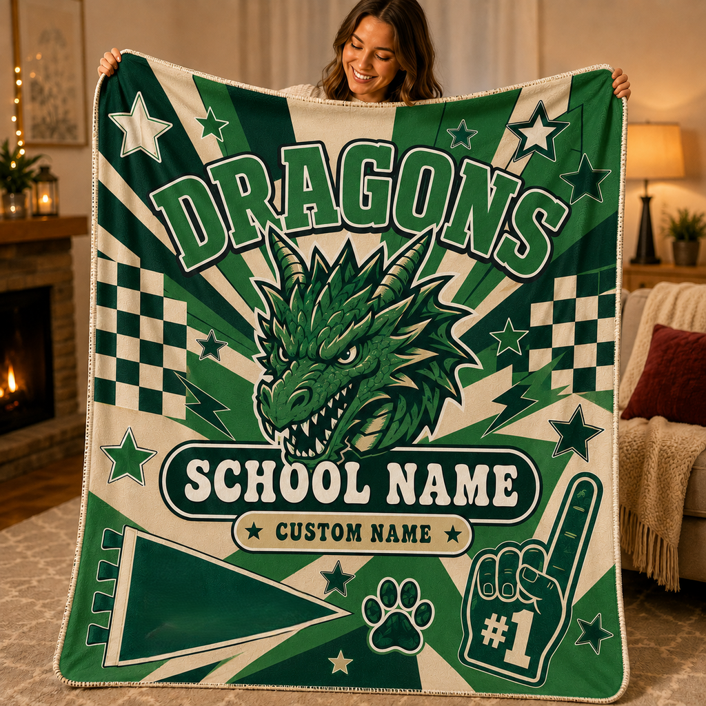 Personalized Mascot Foam Finger Blanket, Custom Game Day Fan Gift