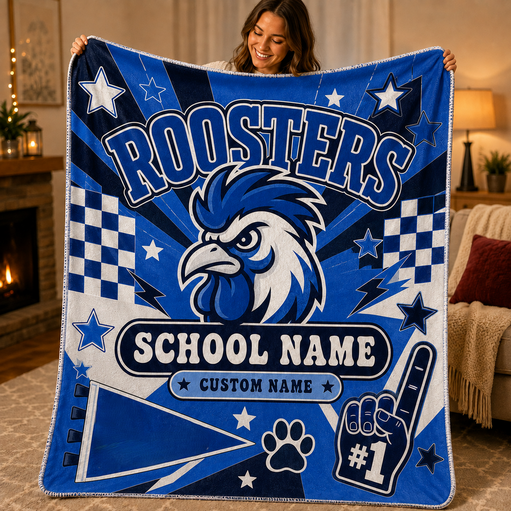 Personalized Mascot Foam Finger Blanket, Custom Game Day Fan Gift