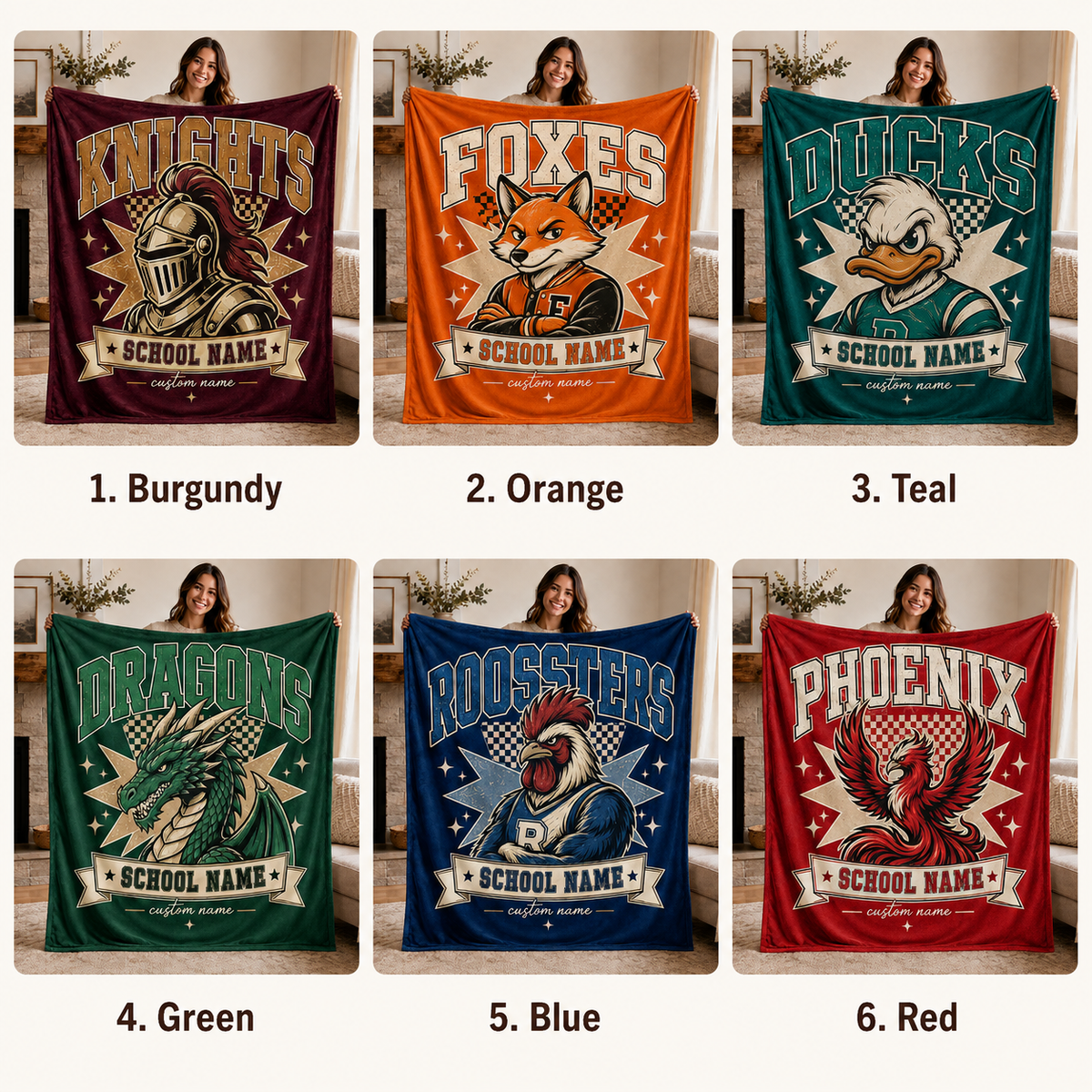 Personalized Mascot Banner Throw Blanket, Custom Campus Pride Fan Gift