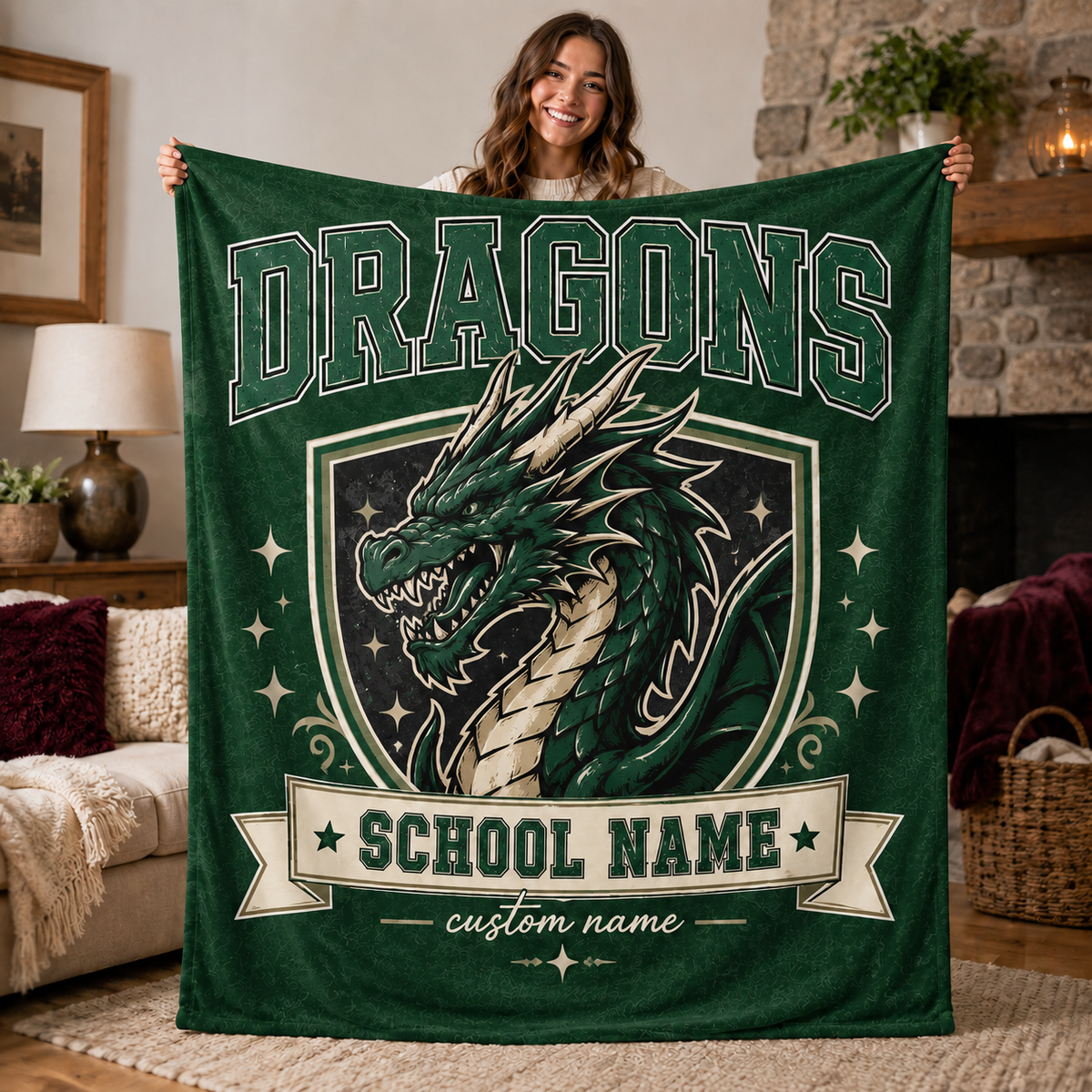 Personalized Collegiate Crest Blanket, Game Day Mascot Stadium Throw