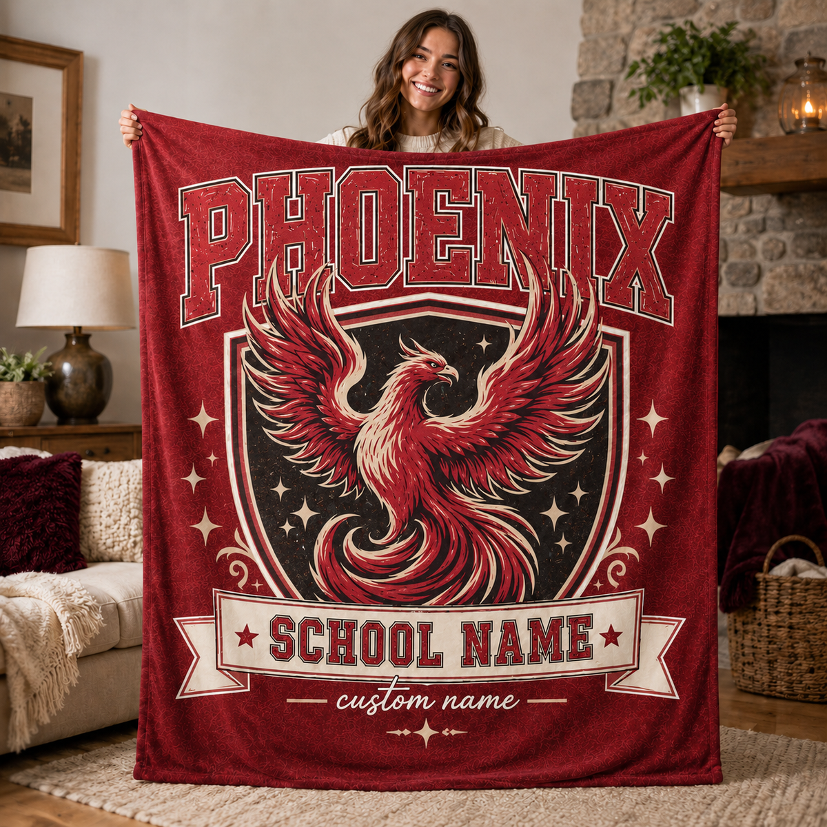 Personalized Collegiate Crest Blanket, Game Day Mascot Stadium Throw
