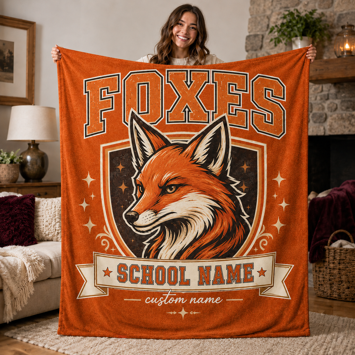Personalized Collegiate Crest Blanket, Game Day Mascot Stadium Throw