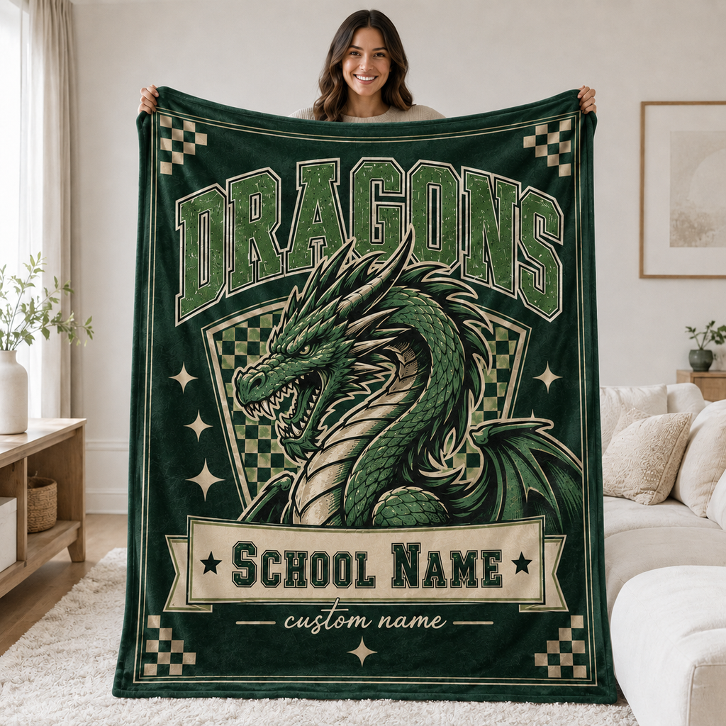 Personalized School Mascot Shield Blanket, Proud Fan Spirit Gift
