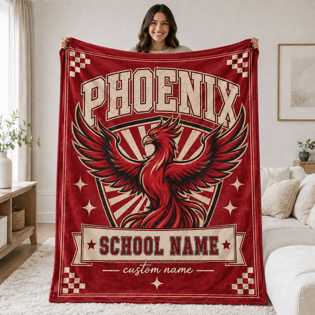 Personalized School Mascot Shield Blanket, Proud Fan Spirit Gift