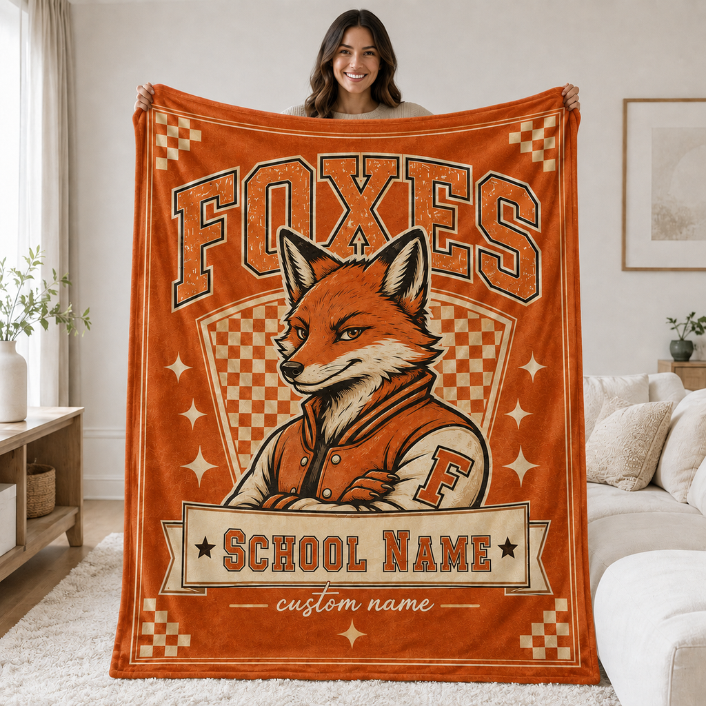 Personalized School Mascot Shield Blanket, Proud Fan Spirit Gift