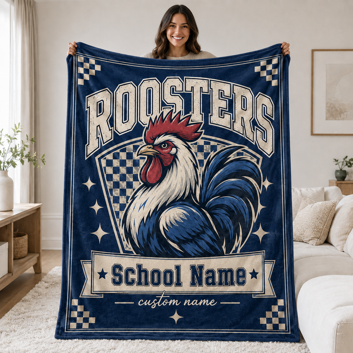Personalized School Mascot Shield Blanket, Proud Fan Spirit Gift