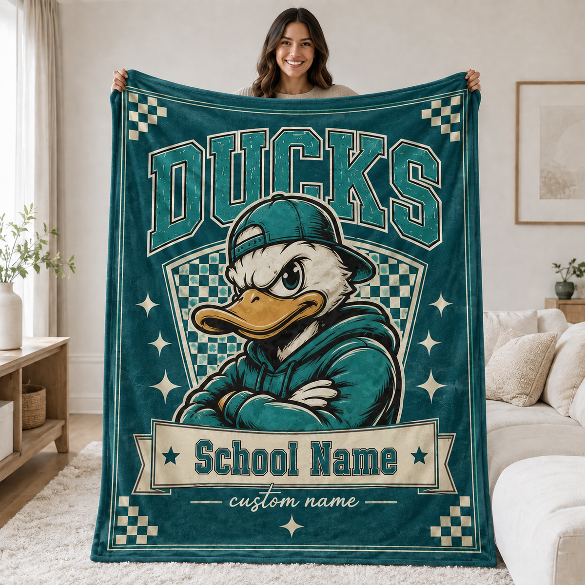 Personalized School Mascot Shield Blanket, Proud Fan Spirit Gift
