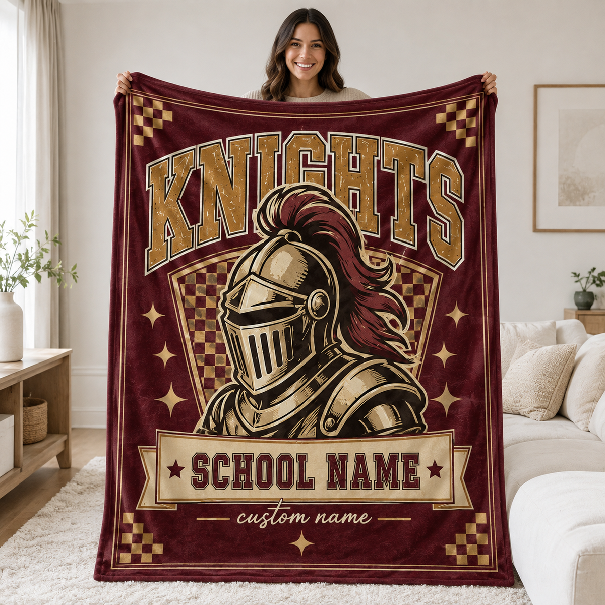 Personalized School Mascot Shield Blanket, Proud Fan Spirit Gift