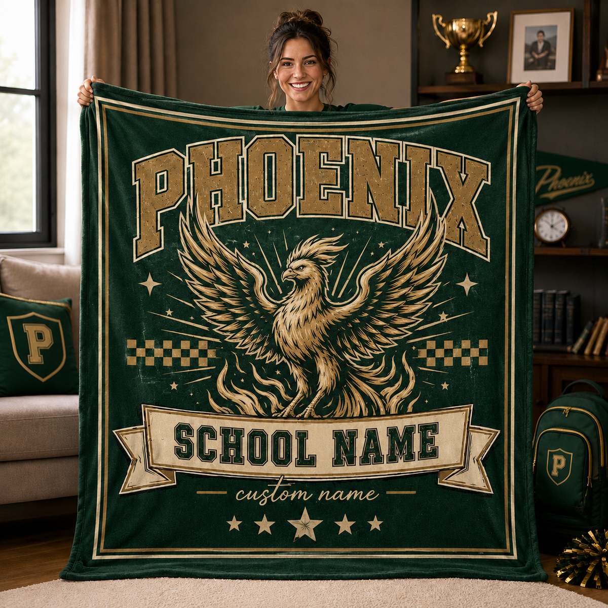 Personalized Mascot Shield Fleece Blanket, Game Day Stadium Throw