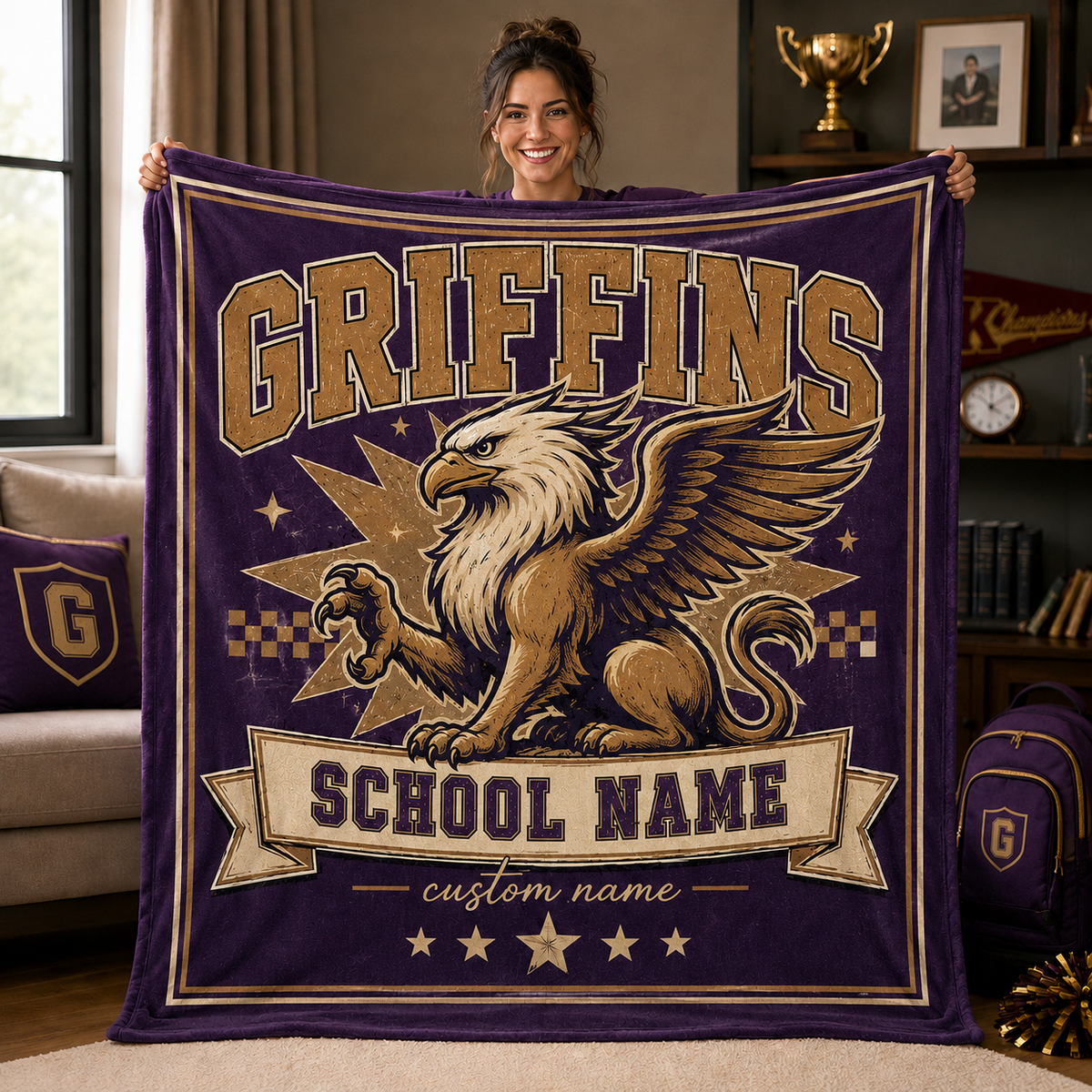 Personalized Mascot Shield Fleece Blanket, Game Day Stadium Throw