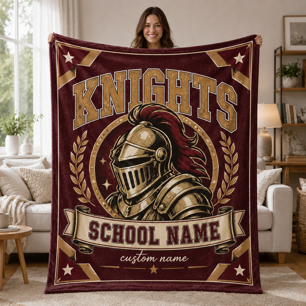 Personalized Mascot Laurel Wreath Blanket, Custom Campus Pride Fan Gift