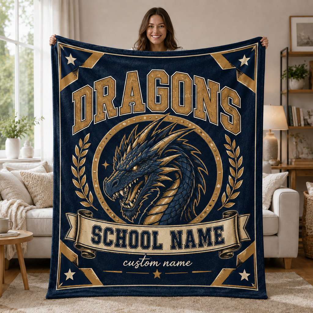 Personalized Mascot Laurel Wreath Blanket, Custom Campus Pride Fan Gift