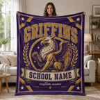 Personalized Mascot Laurel Wreath Blanket, Custom Campus Pride Fan Gift