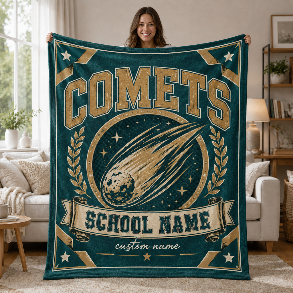 Personalized Mascot Laurel Wreath Blanket, Custom Campus Pride Fan Gift