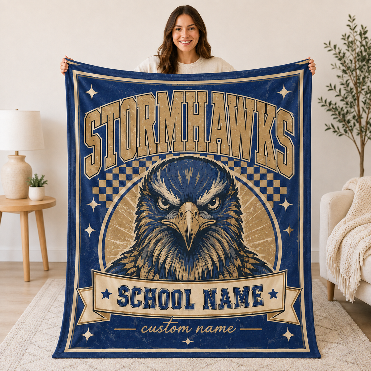 Personalized Mascot Arch Throw Blanket, Custom Campus Pride Fan Gift
