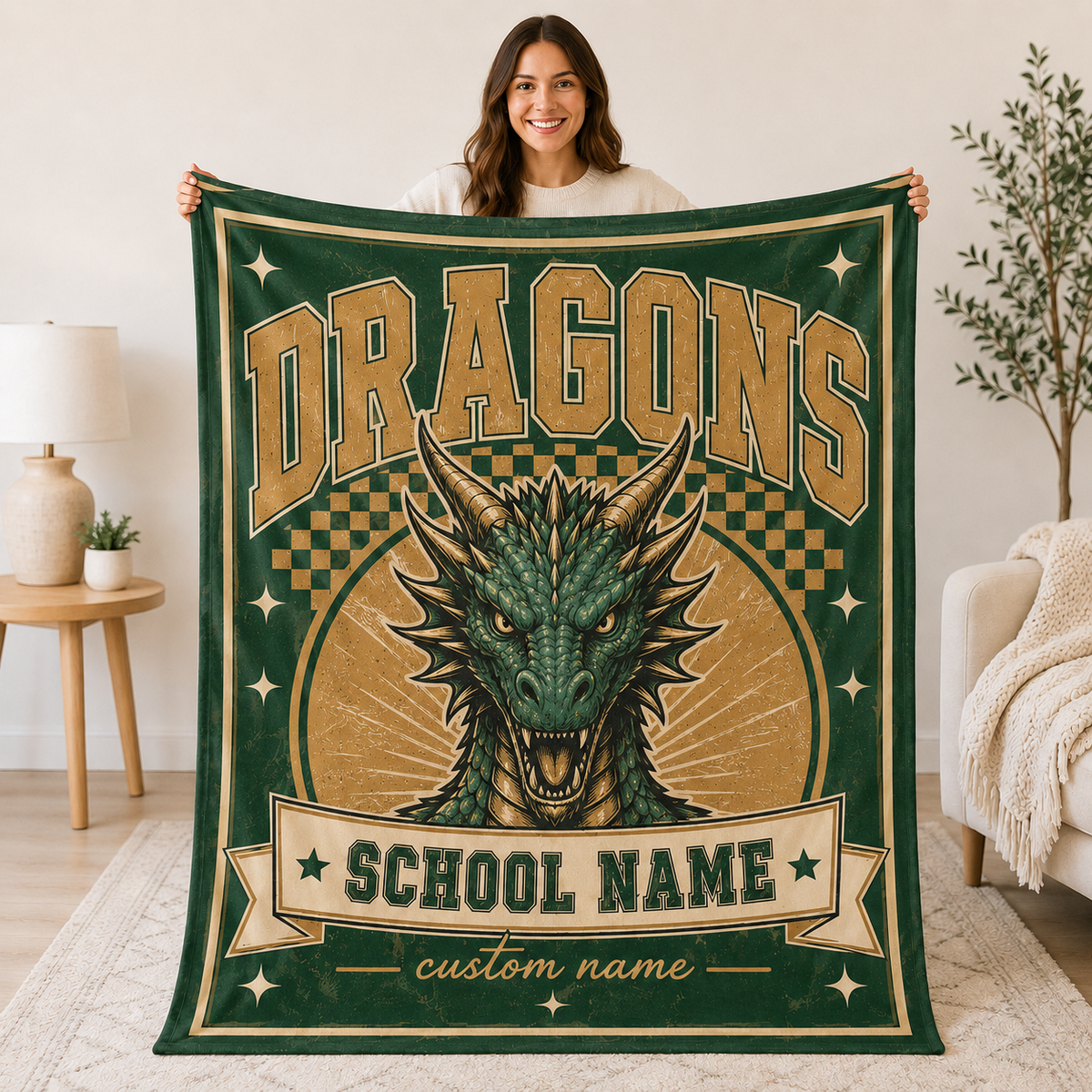 Personalized Mascot Arch Throw Blanket, Custom Campus Pride Fan Gift