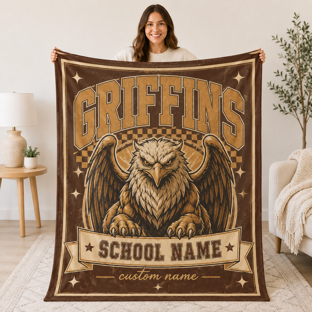 Personalized Mascot Arch Throw Blanket, Custom Campus Pride Fan Gift