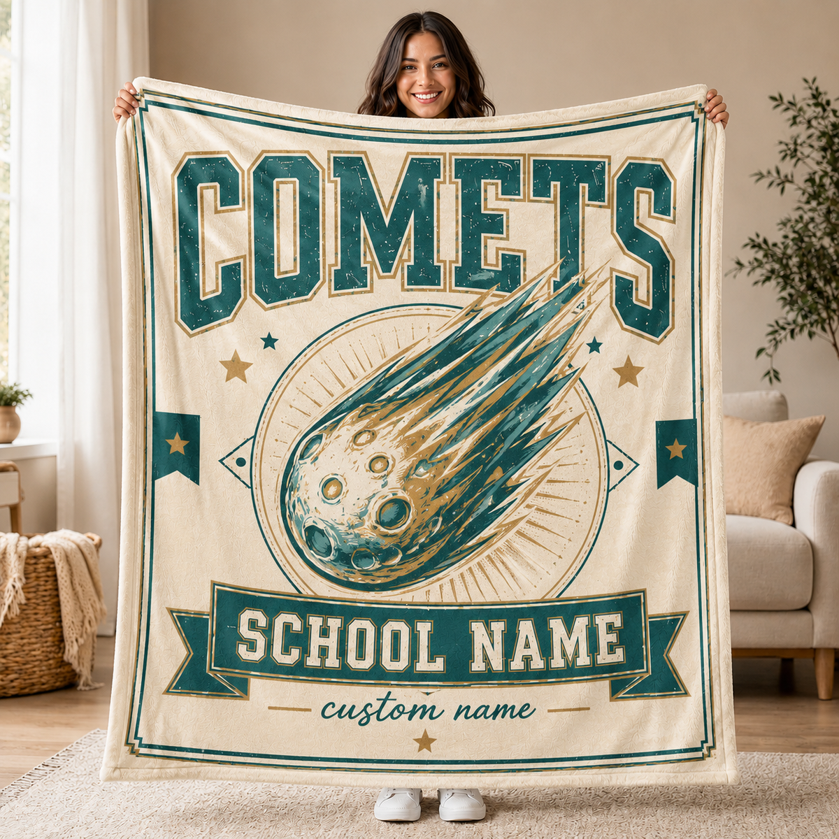 Custom Collegiate Emblem Fleece Blanket, Game Day Mascot Stadium Throw