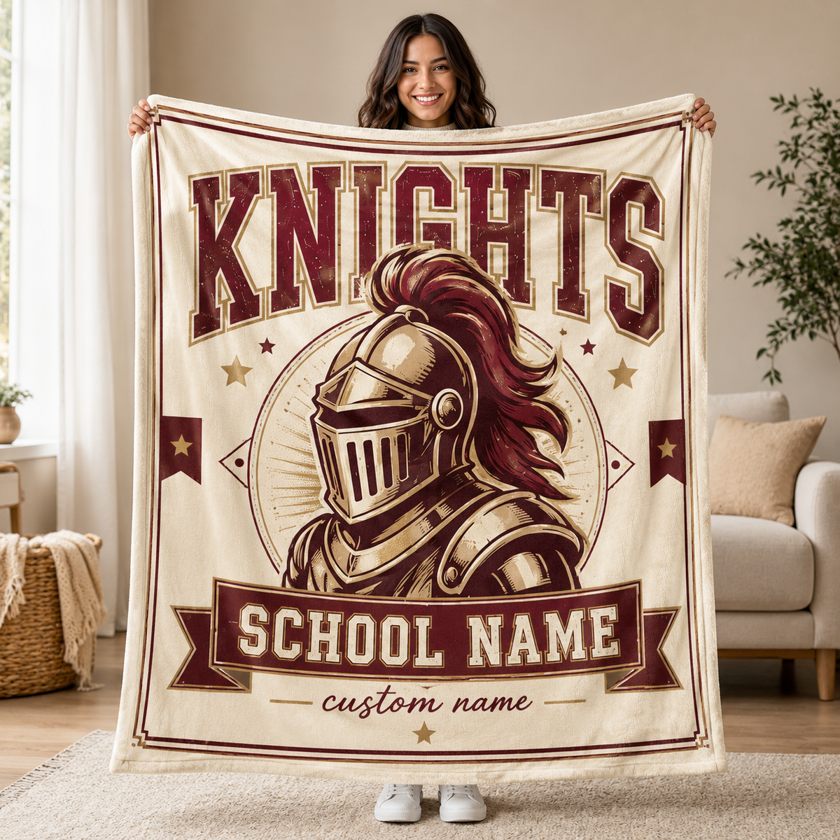 Custom Collegiate Emblem Fleece Blanket, Game Day Mascot Stadium Throw